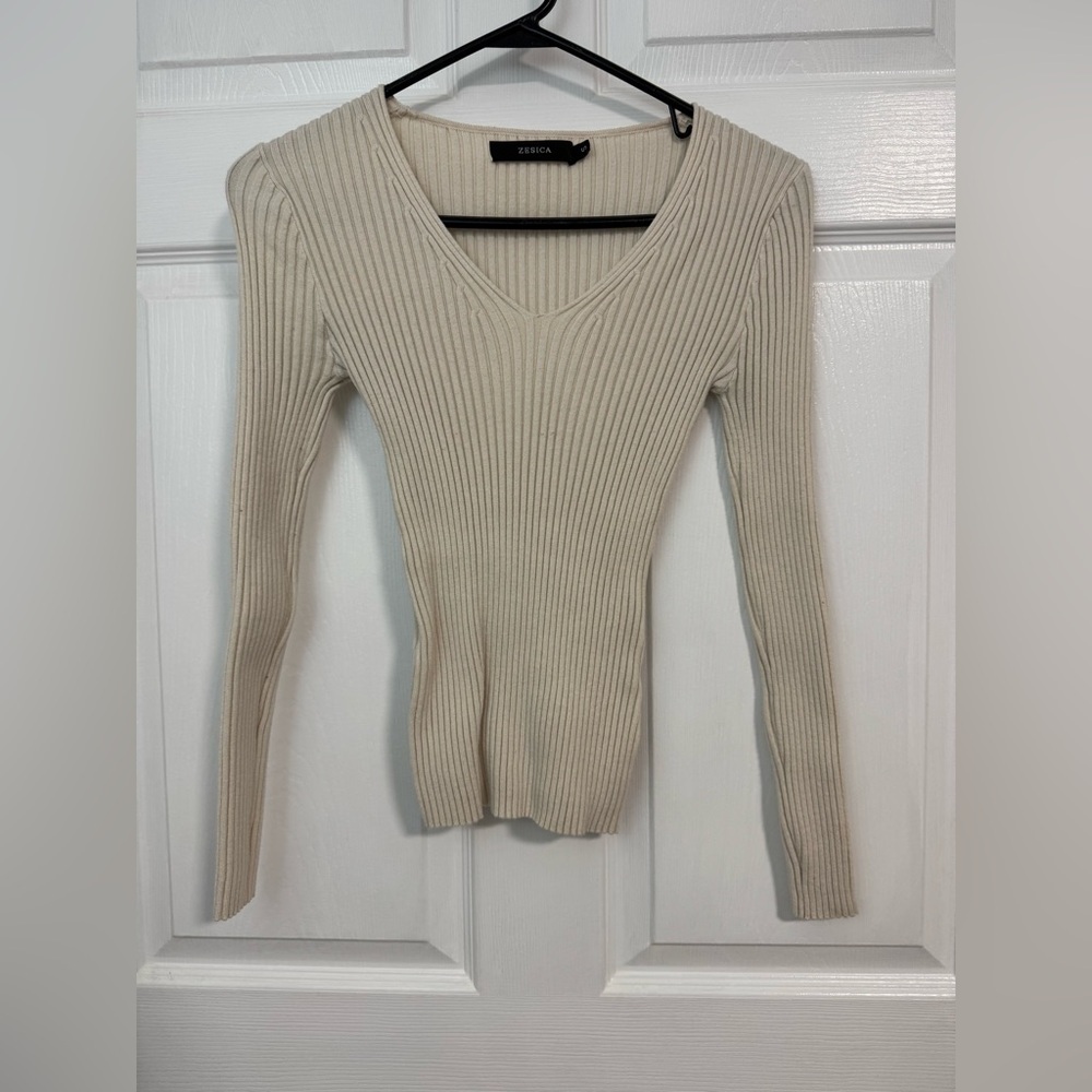Beige V-Neck Sweater
